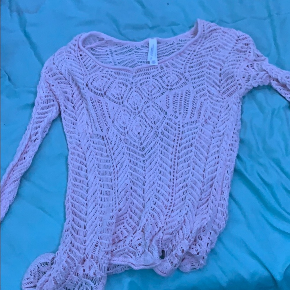 light pink see through knot tee